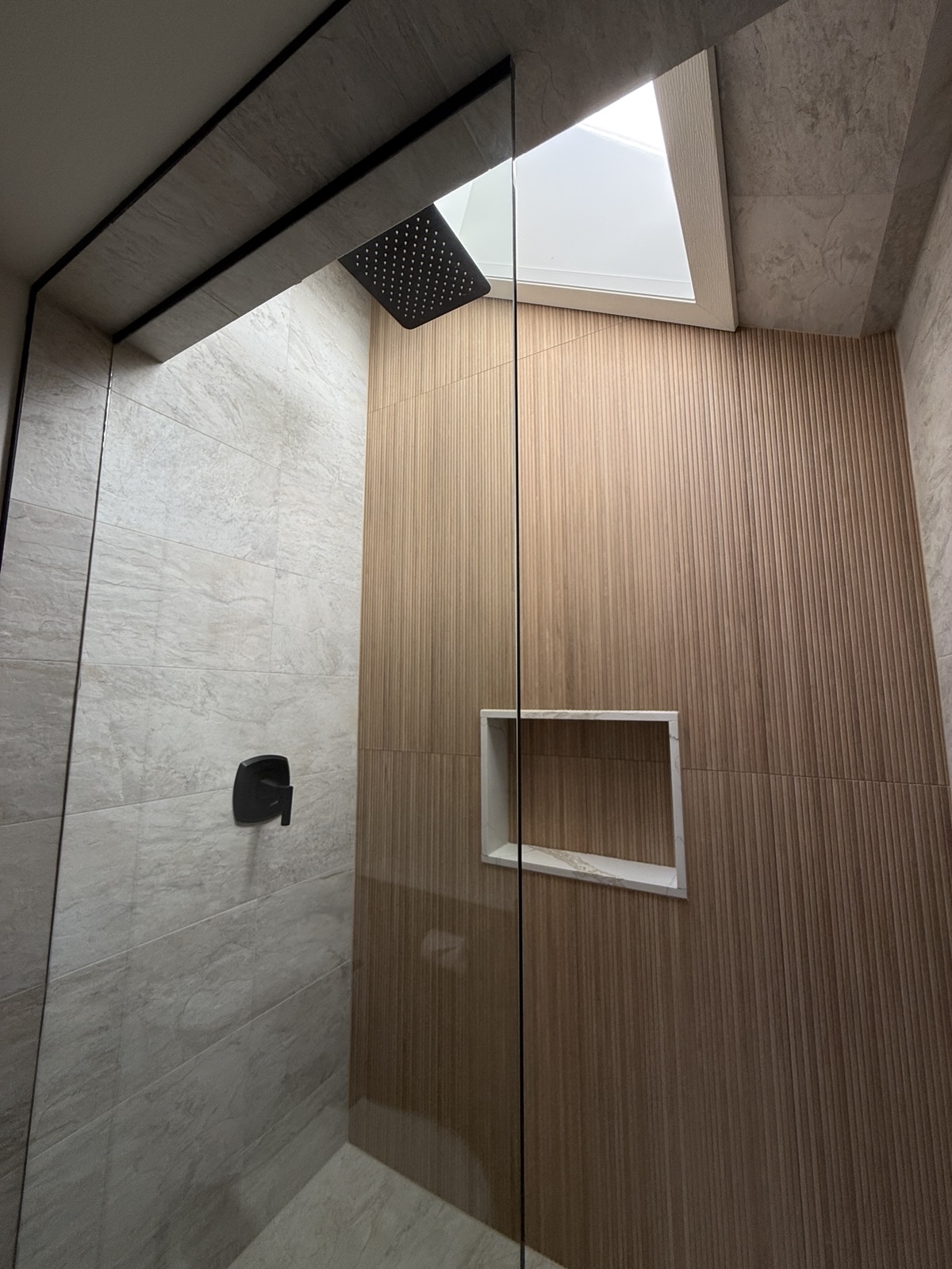 The upstairs shower with the skylight above